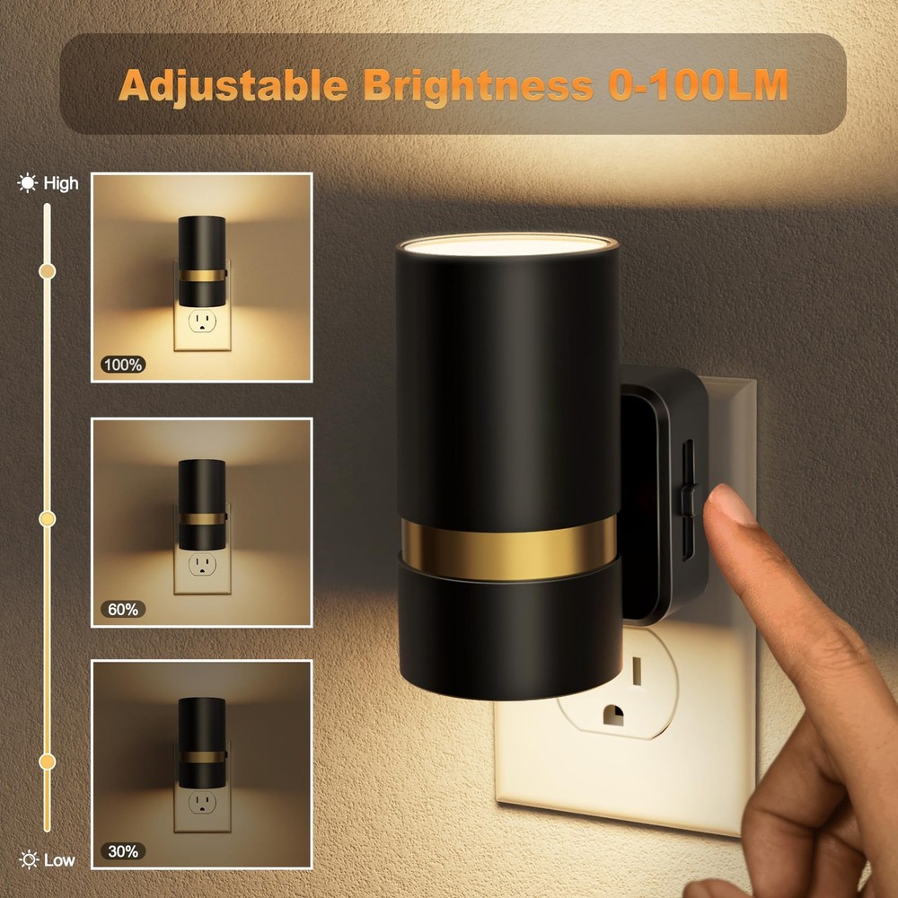 JandCase Night Lights Plug into Wall, Automatic 2 Pack, Black-3000K