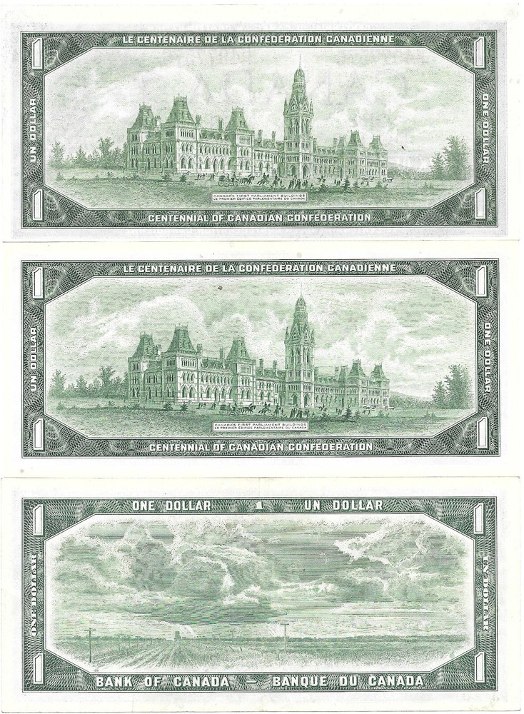 3 Different Canada $1 Notes, 1954-1967, Lot C, AU/UNC