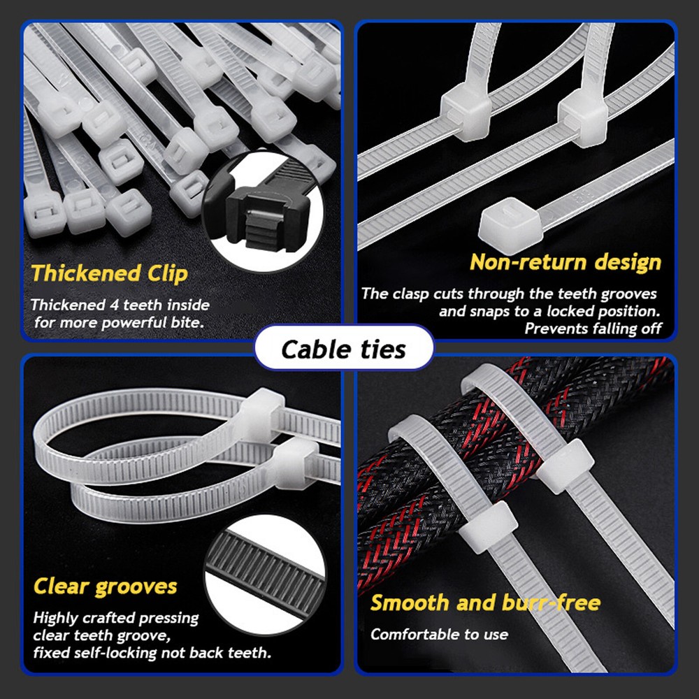 Extra Strong Cable Ties Nylon Zip Wraps Heavy Duty Cable Tie Black/White