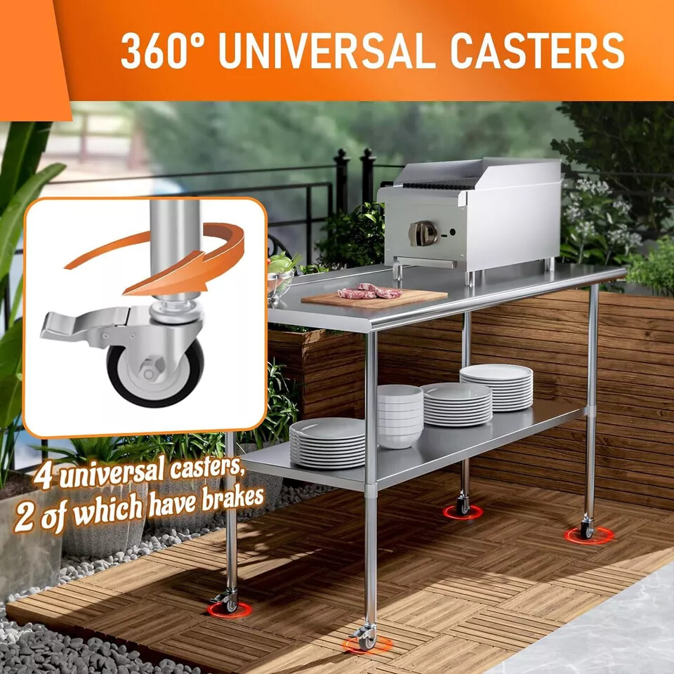 Commercial Restaurant Kitchen Prep Work Table 24" x 60" w/Backsplash & Casters
