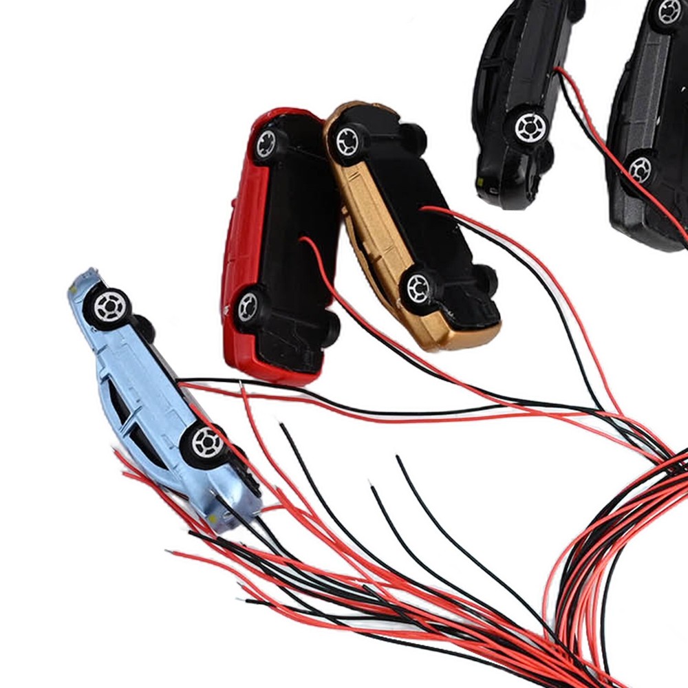 HO Scale Random Color Illuminated Model Car Train Set 45mm Length 10 Pcs
