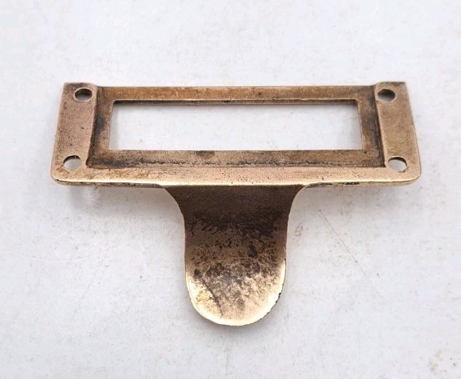 Antique Label Card Holder Pull Old Vintage Brass File Cabinet Hardware