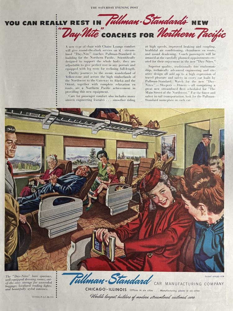 Pullman Standard Car Manufacturing Train Northern Pacific Coach VTG Ad 1946