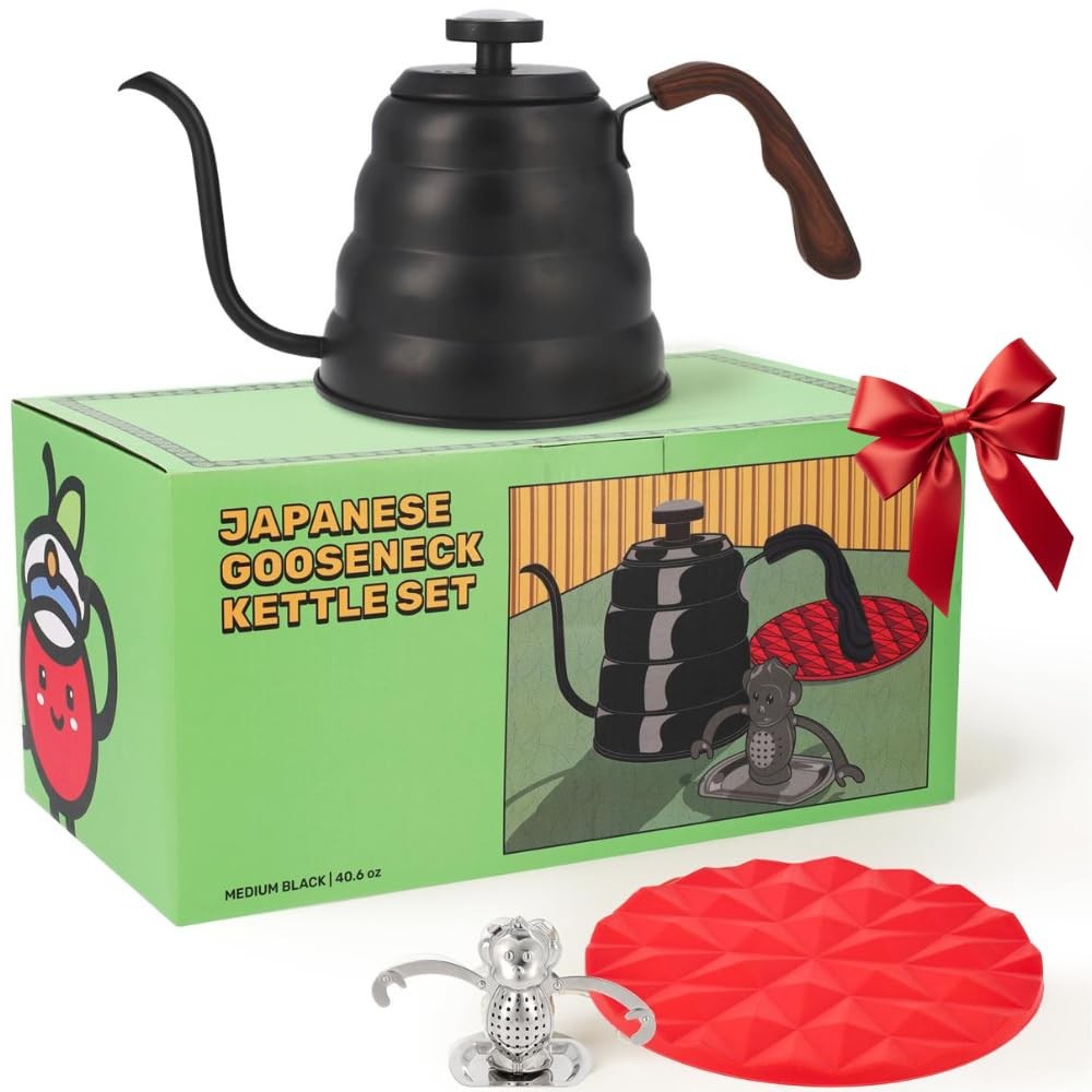 Japanese Gooseneck Kettle Stovetop with Thermometer and Insulated Handle