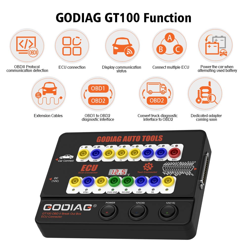 GODIAG GT100 Auto Tool OBDII Protocol Detector OBD2 Breakout Box E-C-U Connector