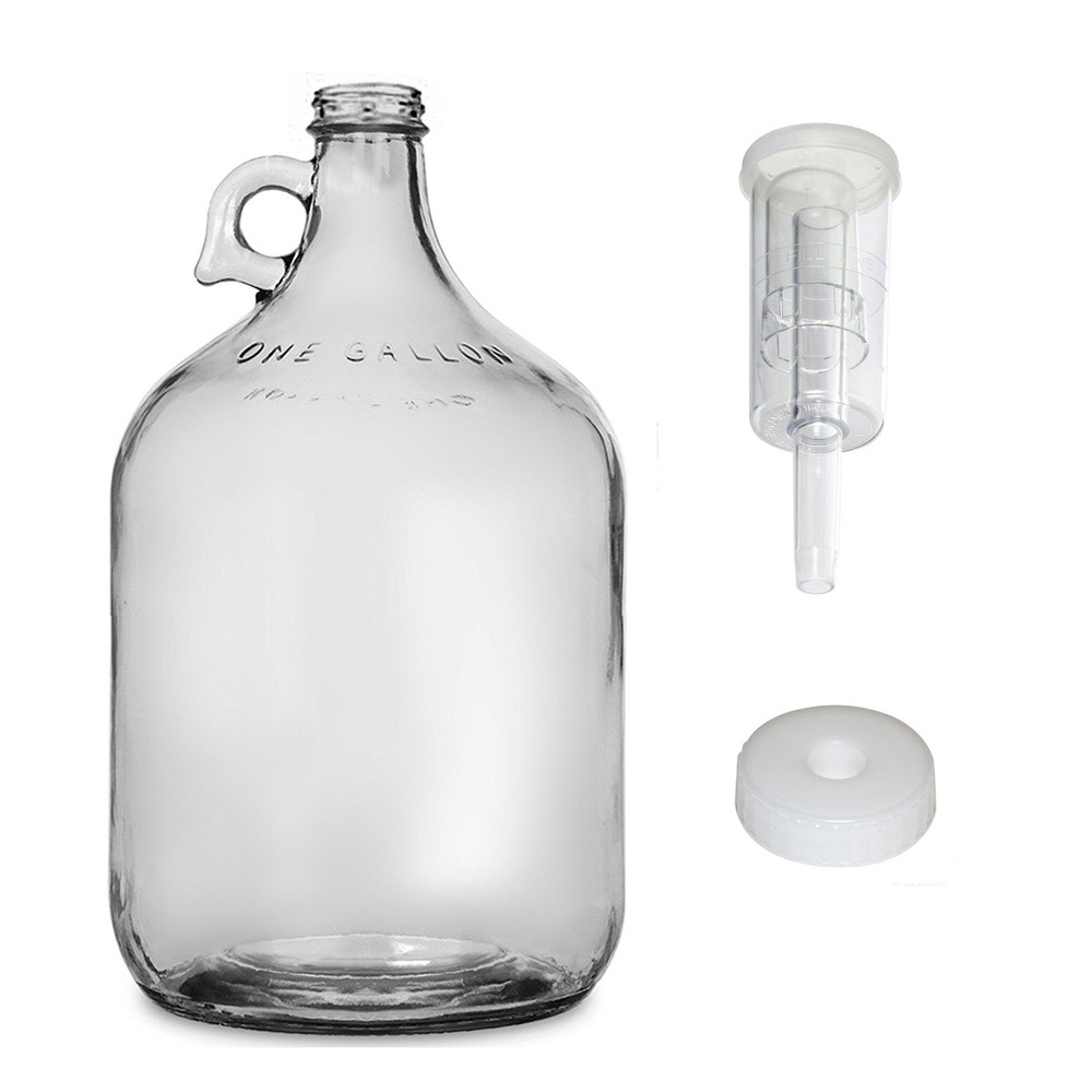Glass Wine Fermenter With Airlock and 38mm cap with hole, 1 Gallon
