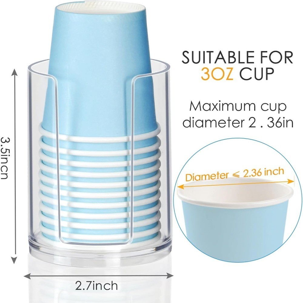 Compact Clear Plastic Bathroom Cup Dispenser Holder for 3oz 4oz Disposable