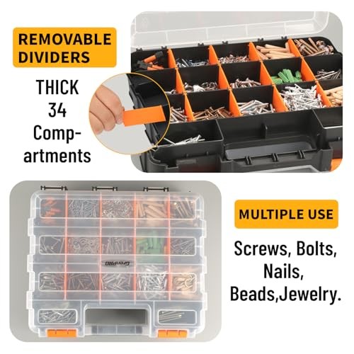 Mini Tool Box Organizer, Plastic Small Tool Box with Dividers, Double Side