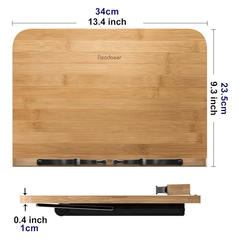Large Book Cookbook Stand Bamboo Adjustable & Foldable Kitchen Reading Rest