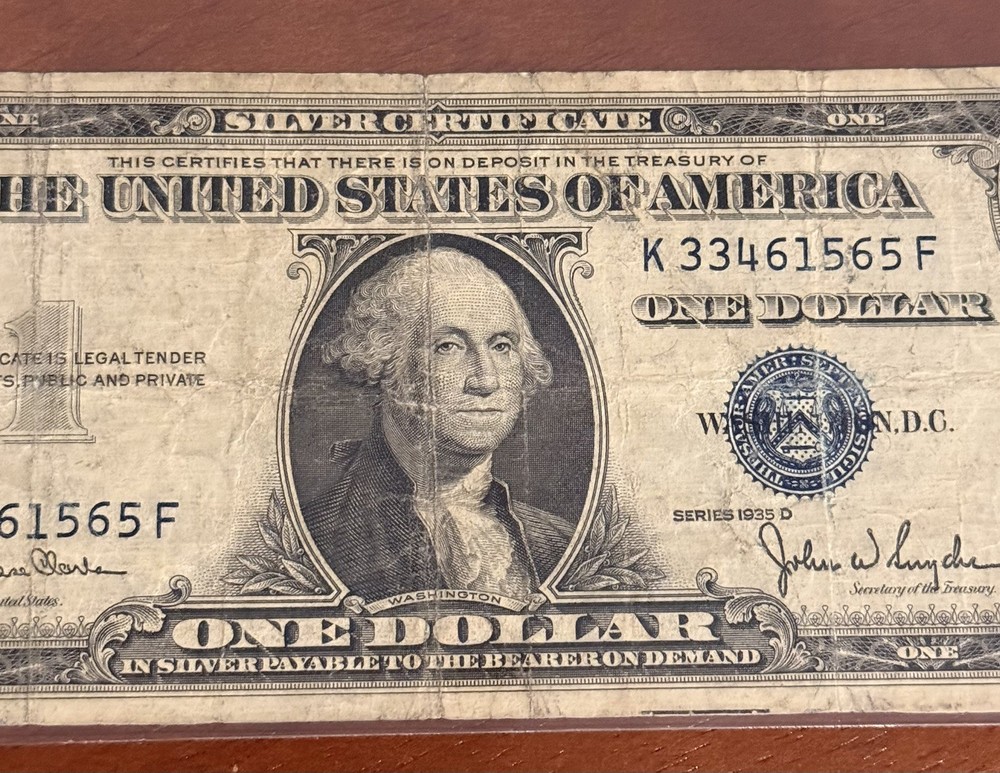 ERROR - 1935 D $1 Silver Certificate - Reverse Print Off Center - Good Condition
