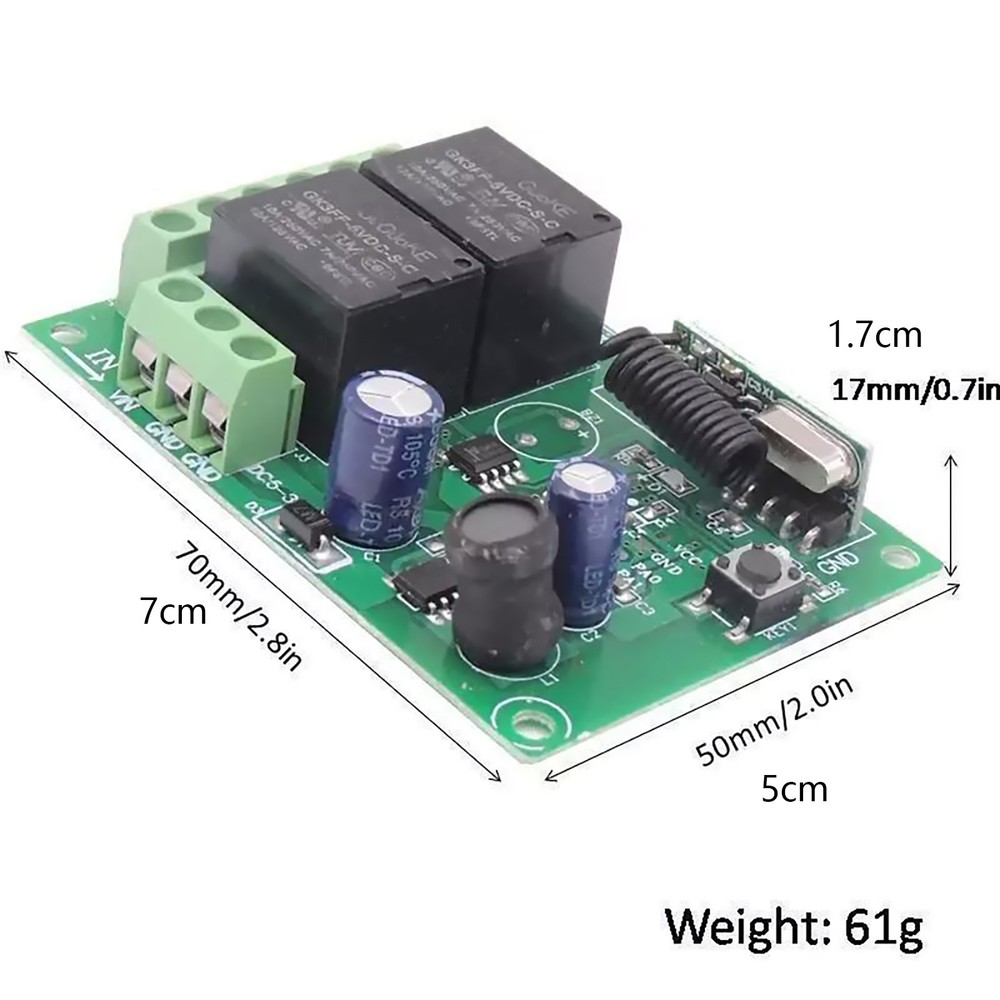 Wireless Remote Control DC 6V 12V 24V 2CH RF Relay Transmitter 433MHz Universal