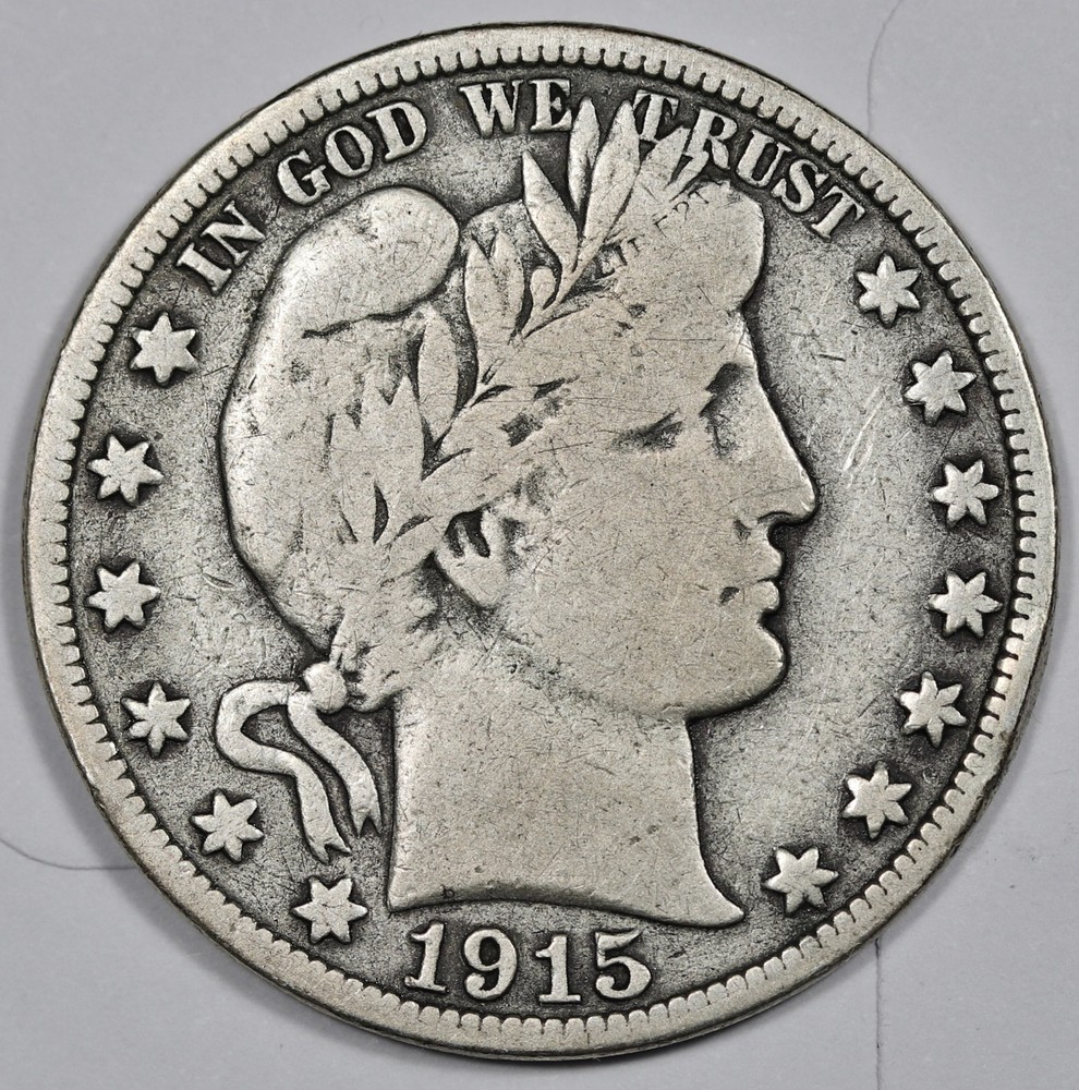 1915-s Barber Half Dollar.  Fine.  212885