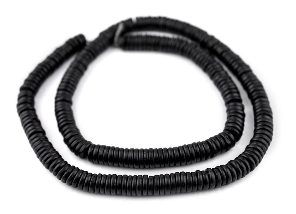Black Bone Button Beads 8mm Nepal Disk Large Hole 24 Inch Strand