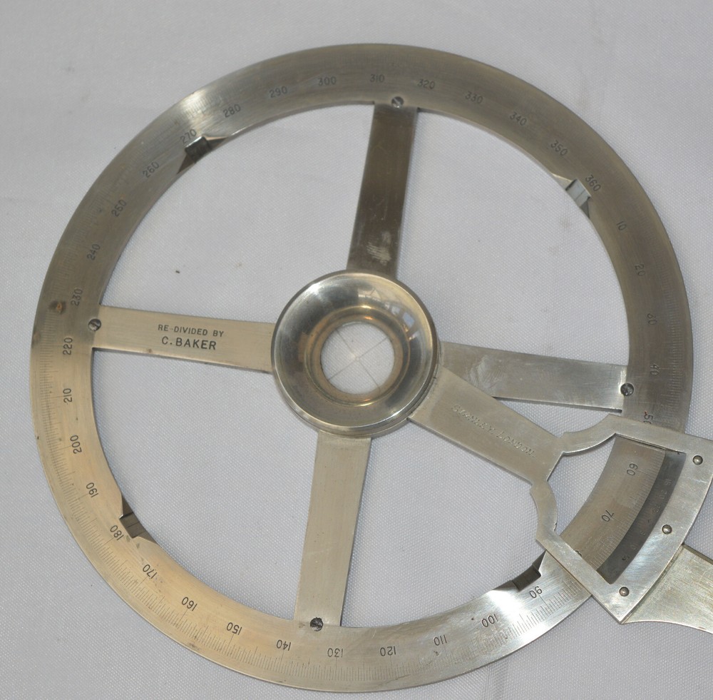 Nickel silver single arm protractor in case - Stanley. Drawing instrument.