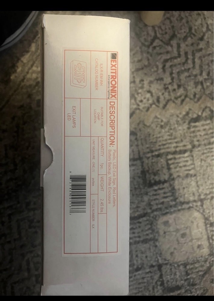 Exitronix ILX Series Thermoplastic LED Exit Sign Red Letters Wall Mount Brackets