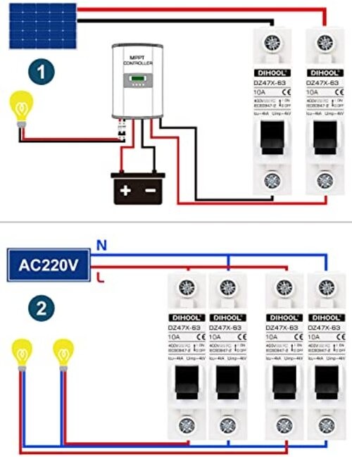 AC/DC Miniature Circuit Breakers, 2 Pack, Single Pole 10 Amp, 12V 24V 48V 10a