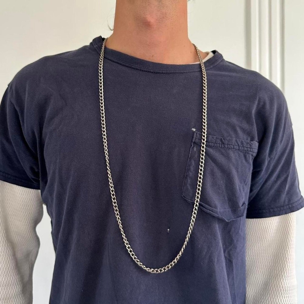 Huge Long 38” Silver Cuban Link Chain Necklace