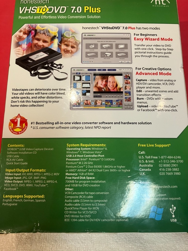Honestech VHS to DVD 7.0 Deluxe Video Conversion USB Windows OPEN BOX