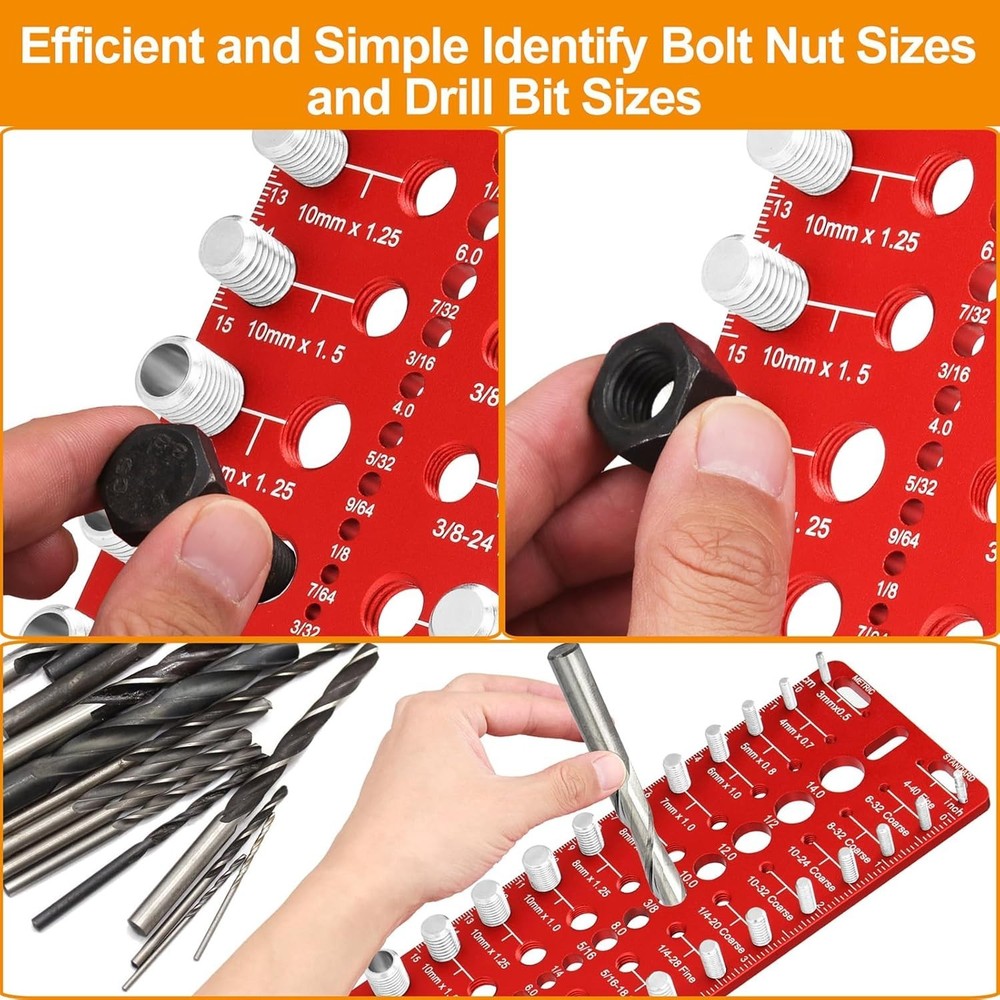 Thread Checker Bolt Nut Gauge SAE Metric Drill Bit Measurement Tool