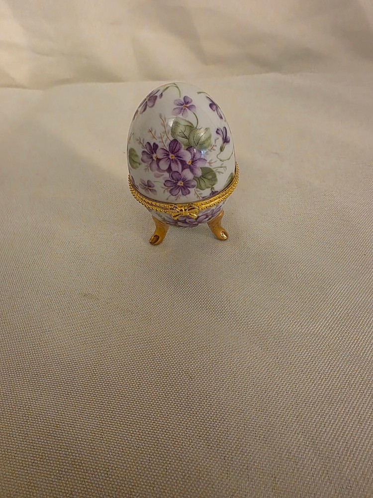 Ceramic Violet Floral Egg Trinket Box