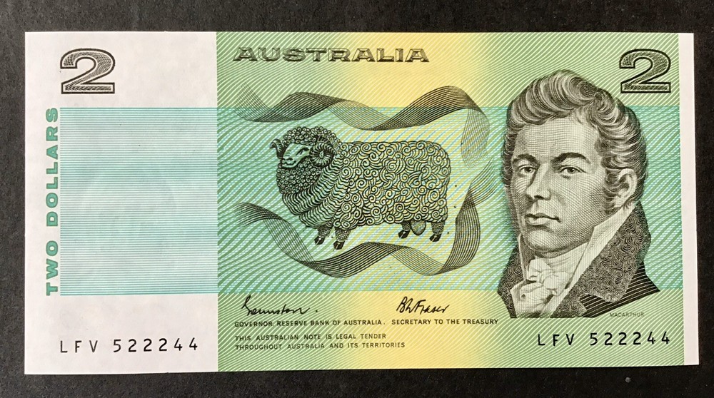 $2 Note Australian Decimal Paper Semi Solid Ladder Serial Number Uncirculated