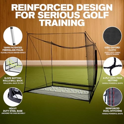 Golf Simulator Cage with Side Barriers&Impact Screen – 10x8 FT Golf Net with