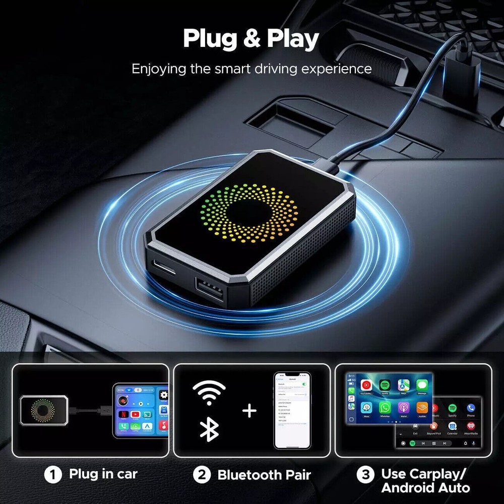Wireless Carplay Android Auto AI Box Android 12 Netflix YouTube WiFi Adapter