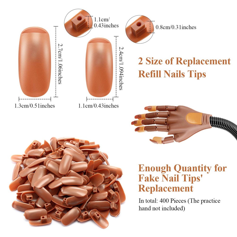 400 Pieces Replacement Refill Nail Tips False Fake (Brown)