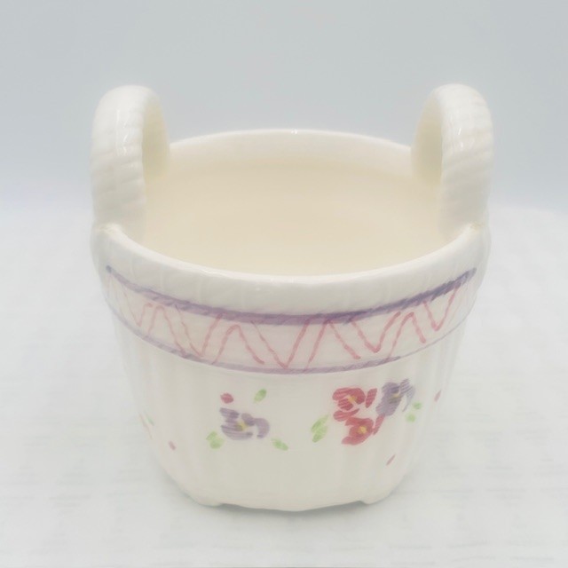 NLT Ceramic Hand Painted Basket Planter - Approx 4" X 3"