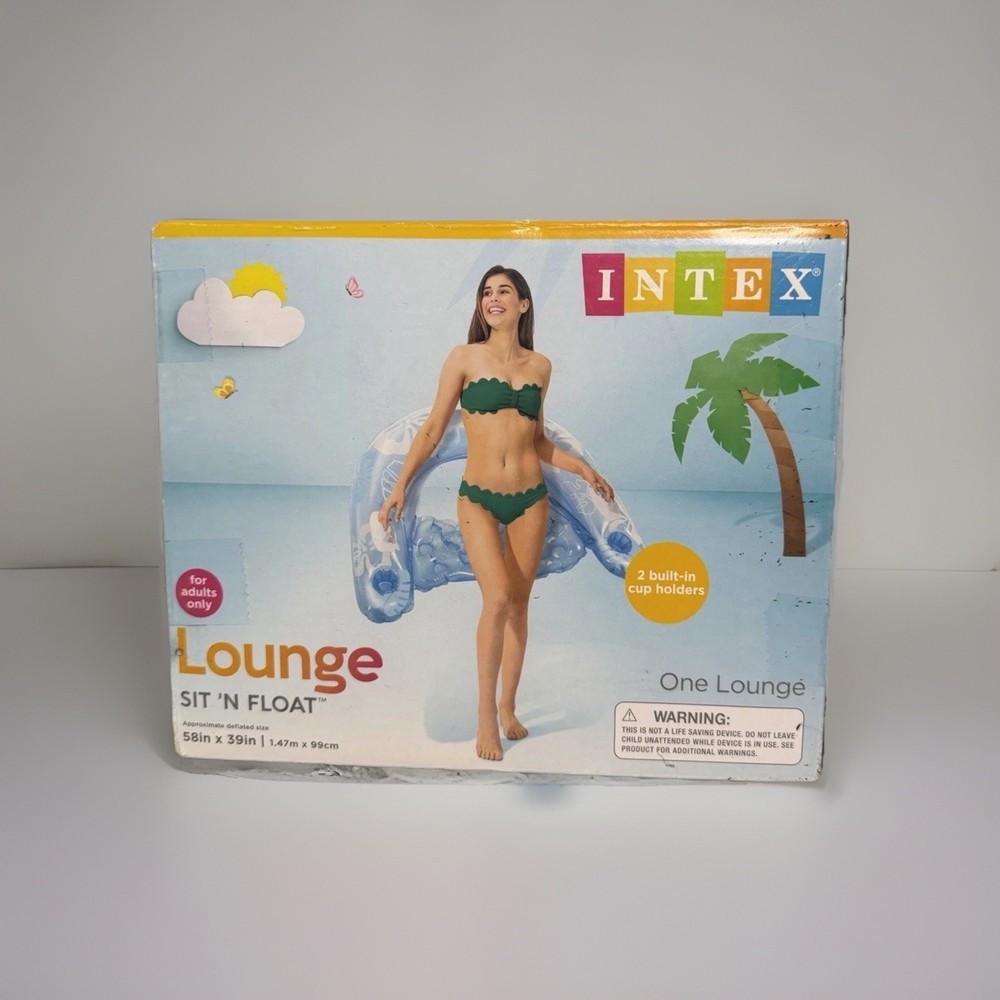 Intex Sit 'N Float Inflatable Pool Float Blue 58in x 39in 2 Cup Holders