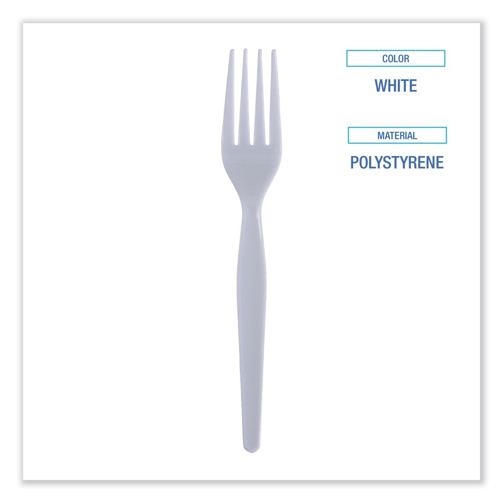 Boardwalk FORKHW Heavyweight Polystyrene Fork Cutlery - White (1000/Ct) New