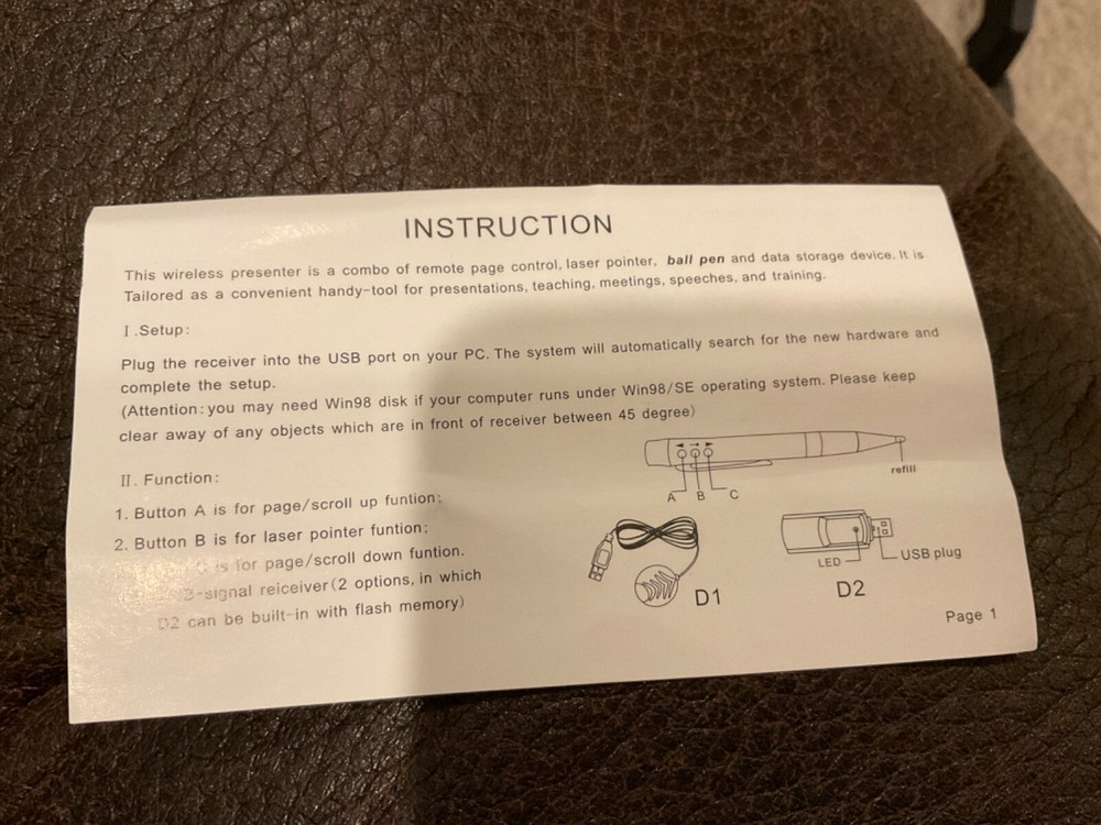 Laser Pointer and Pen PowerPoint Presentation Controller Grey Used