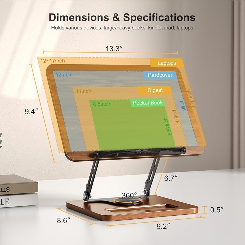 360° Adjustable Reading Rest W/ Storage Compartment Laptops Cookbooks Tablets US