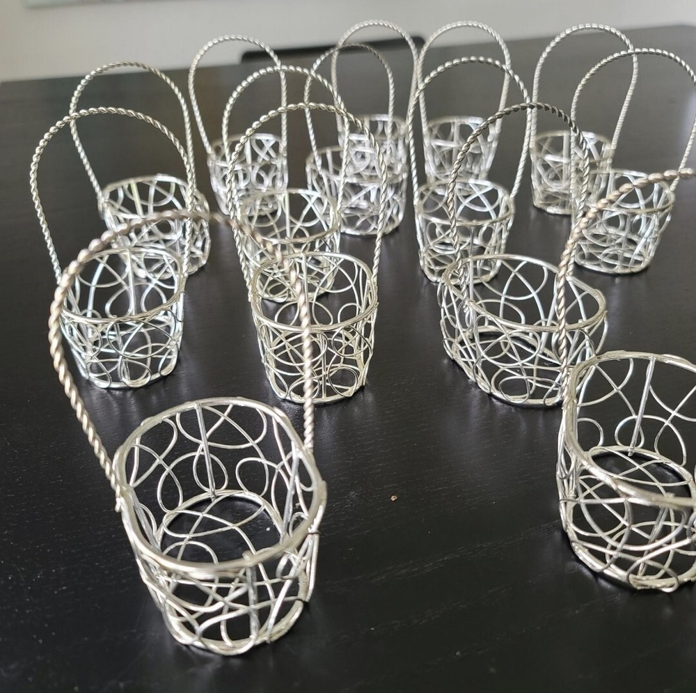 15 Silver oval wire basket craft trinket