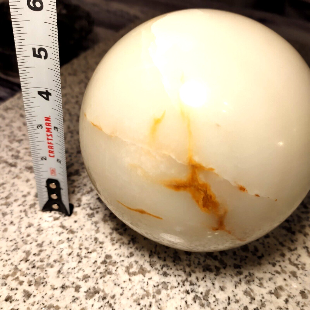 Marble sphere 16" white, with it's original stand, plus an alternative stand.