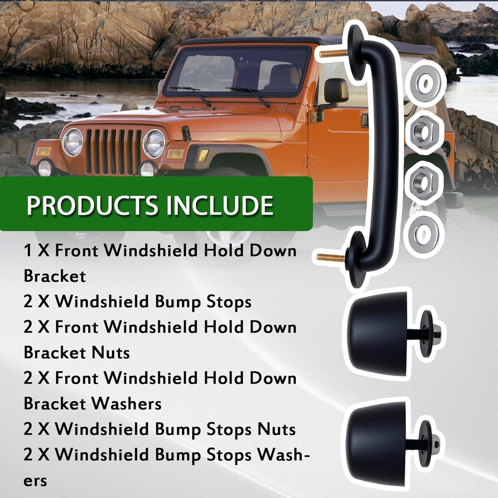 Front Windshield Hold down Bracket, Rubber Bumper Cushion Hood Bump Stop Compati
