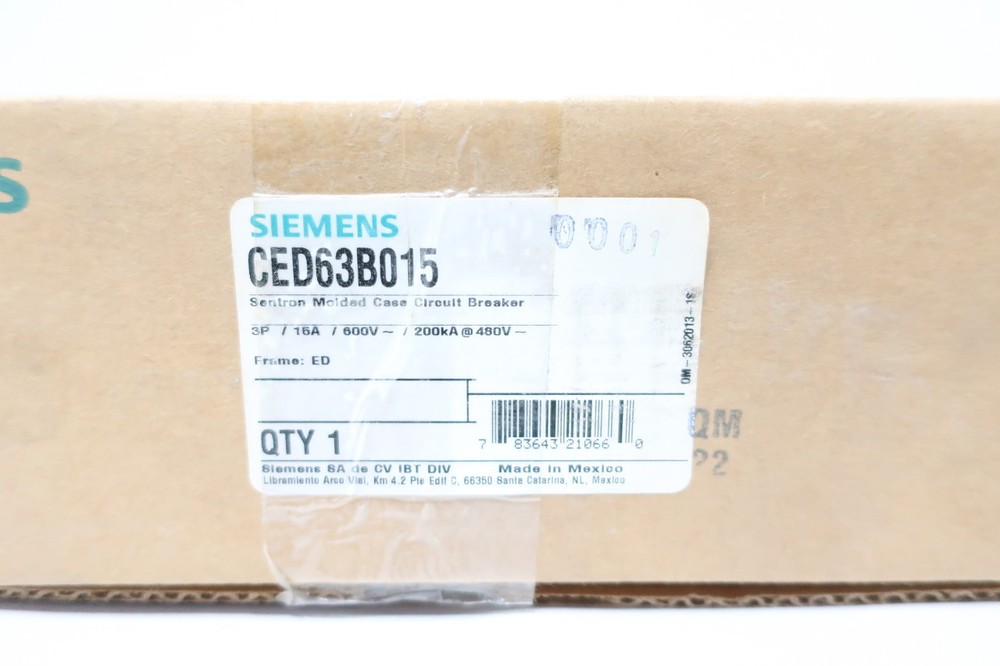 Siemens CED63B015 Molded Case Circuit Breaker 3p 15a 600v-ac