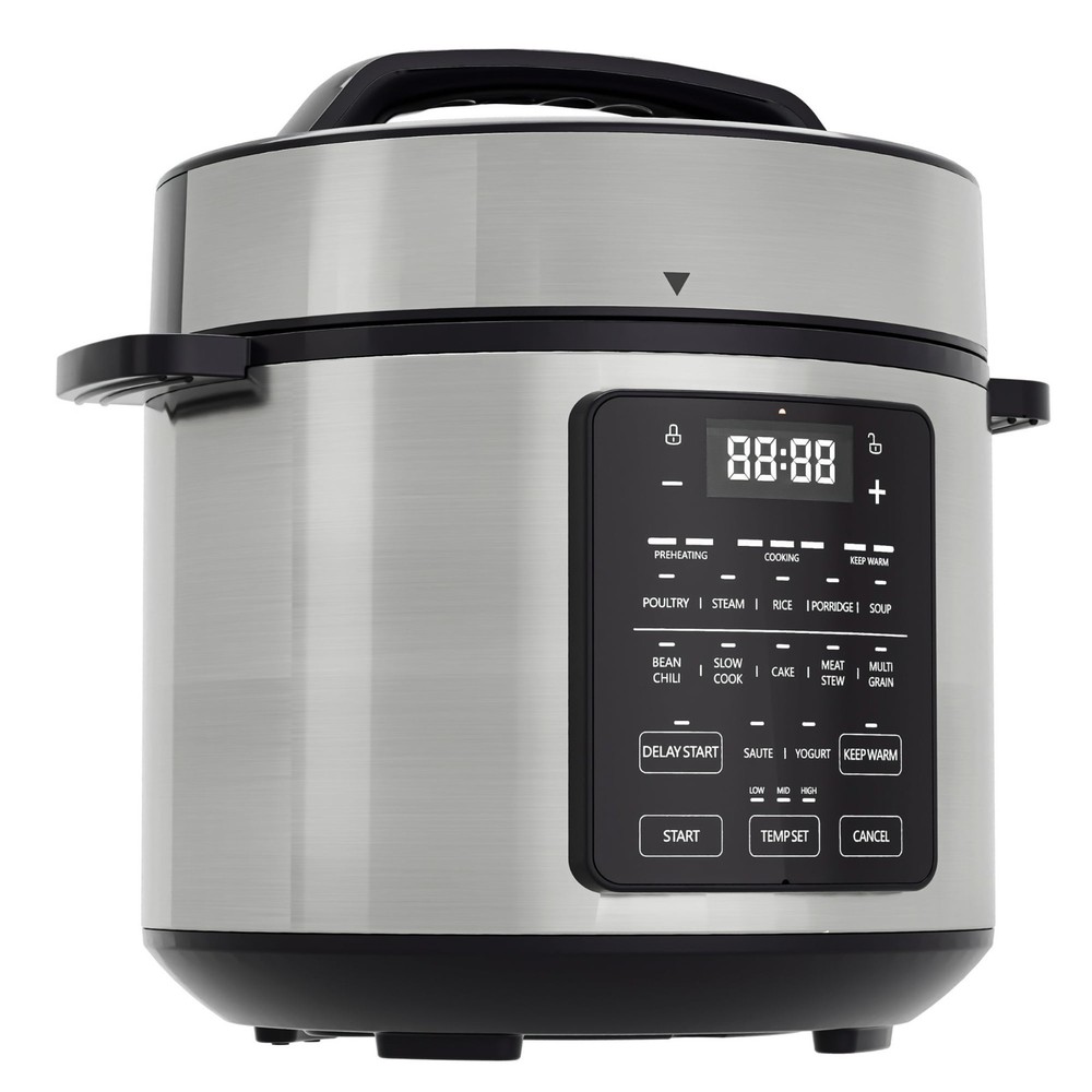 EDX 6 Quart 7-in-1 Electric Pressure Cooker with Multi-Function Features, Silver