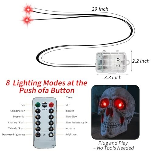 Glowing LED Skeleton Eyes with Remote - 8 Modes, Timer, Dimmable Brightness - Ha