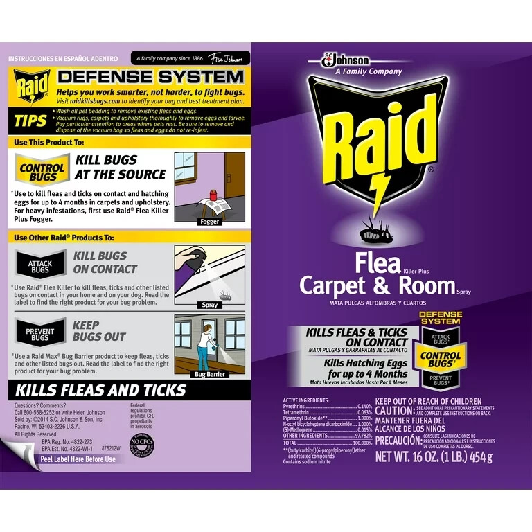 3 Cans Raid Flea Killer Plus Carpet & Room Spray Kills Fleas Bed Bugs Eggs 18oz