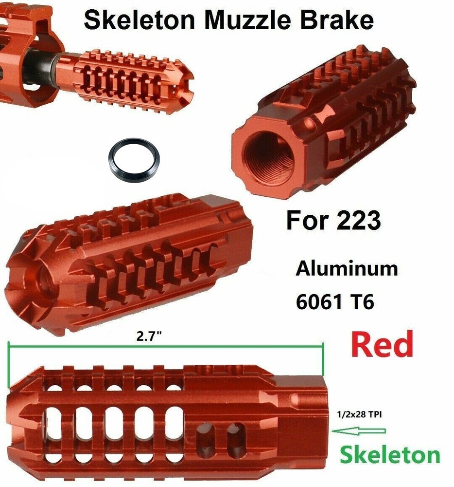 Red Compact Skeleton Muzzle Brake Compensator 1/2''x28 Thread For .22LR/5.56/223