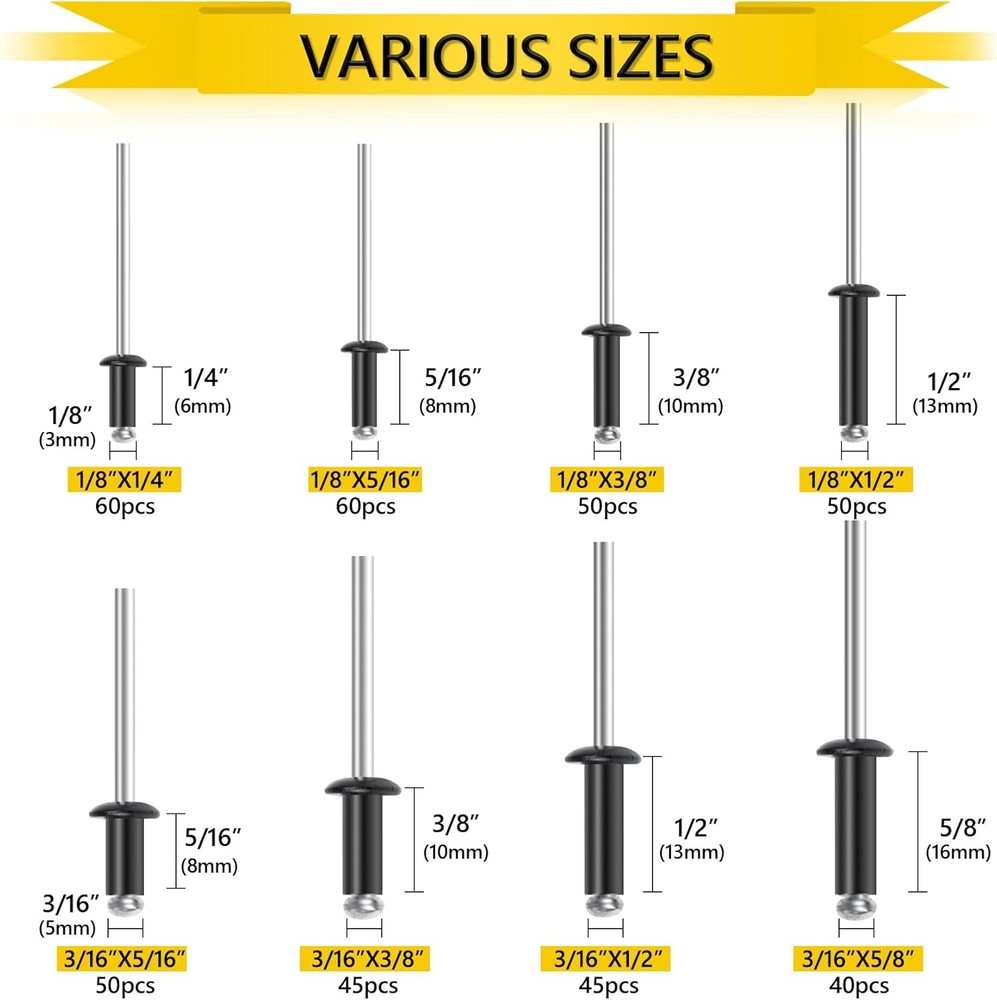 Black Aluminum Pop Rivets Kit