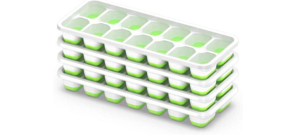 4-Pack Stackable Ice Cube Trays with Lids,Durable Silicone/BPA-Free Freezer Tray