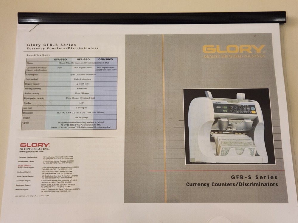 Glory GFR-S60 Mixed Bill Currency Counter/Sorter "NEEDS WORK"
