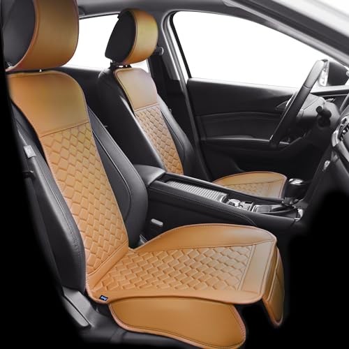 2PCs Front Car Seat Covers Leather Car Seat Protector Front Set Cognac