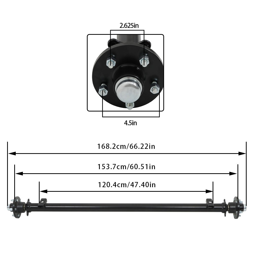 3500 lbs Axle Complete 5 lug w/ U Bolt Kit For Boat Trailer Cargo RV Camper Axel