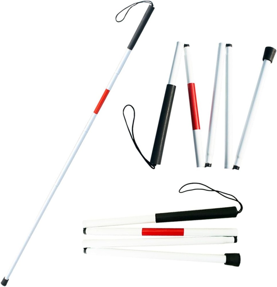 Folding Aluminum Walking Cane For Blind – 4-Section Reflective Red Lightweight