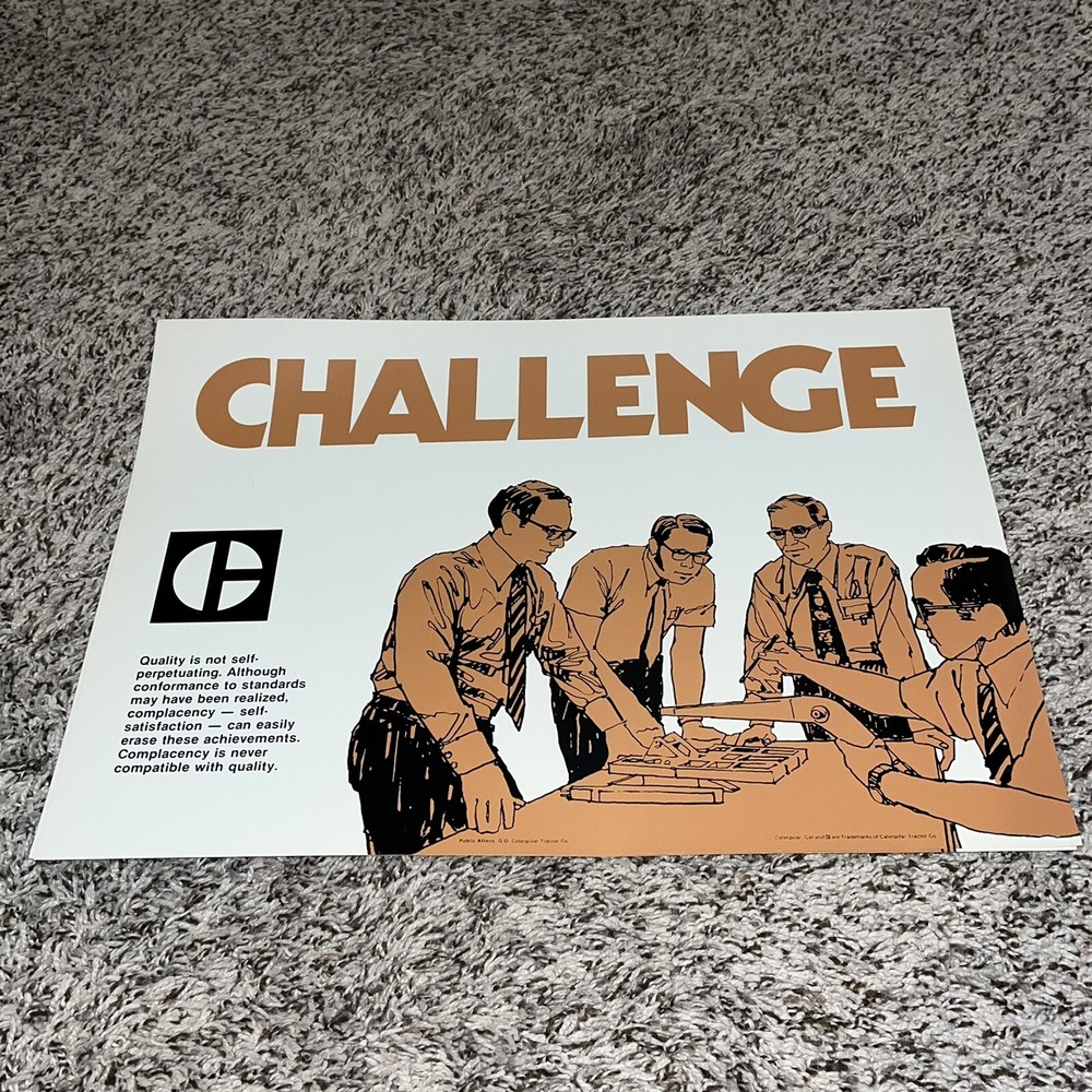 Vintage CAT Sign NOS - Worker Morale Poster - Challenge - Design Engineering