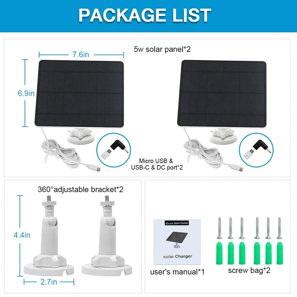 Solar Panel for Security Camera,5W USB Solar Panel for Cameras DC 5V,Camera S...