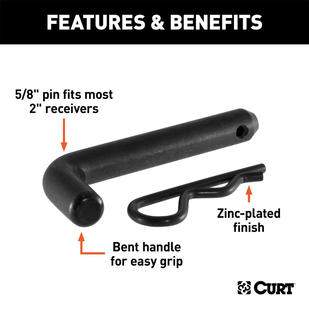 CURT 21579 5/8" Hitch Pin (2" Receiver, Black, Packaged)